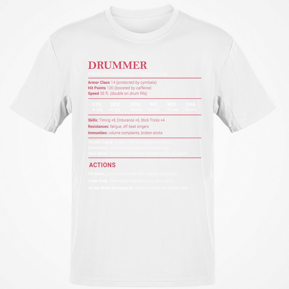 Drummer Stats Classic Unisex T-Shirt - White - 12