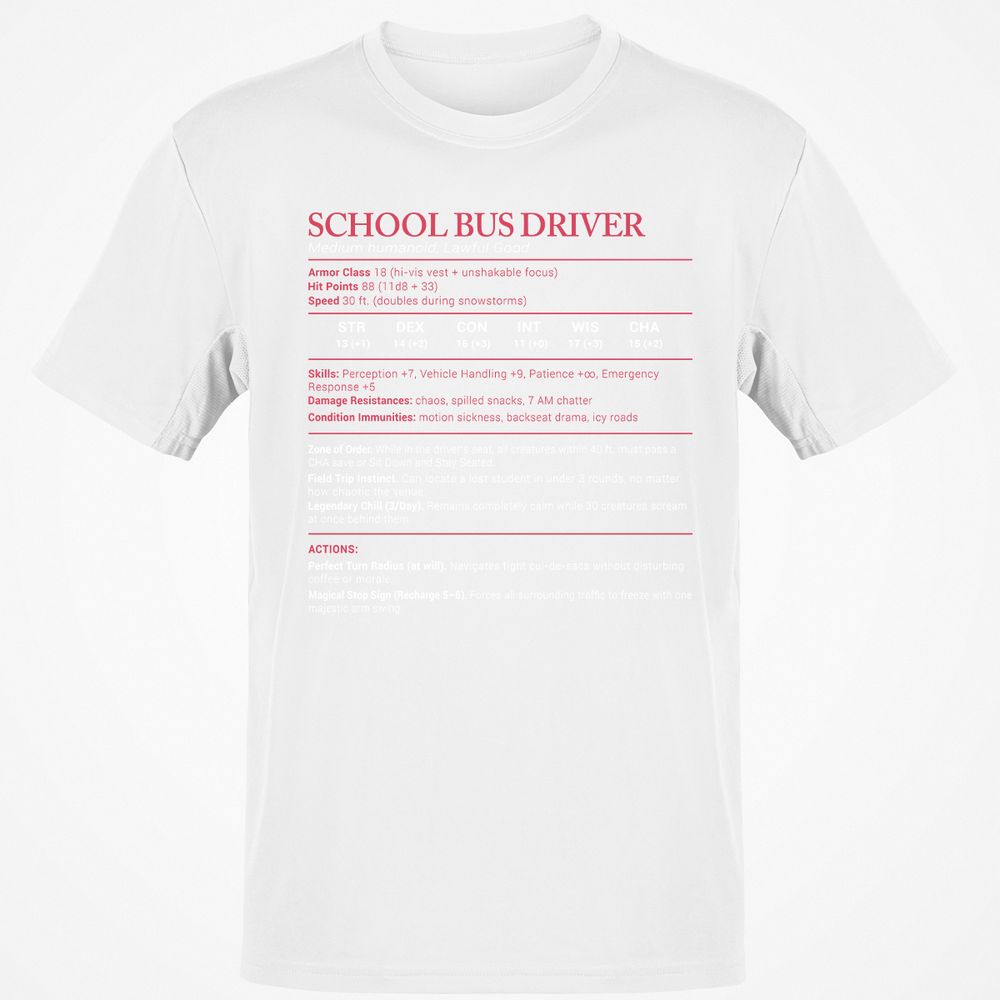 School Bus Driver Stats Classic Unisex T-Shirt - White - 12