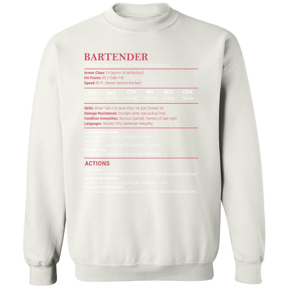 Bartender Stats Classic Unisex Sweatshirt - White - 12