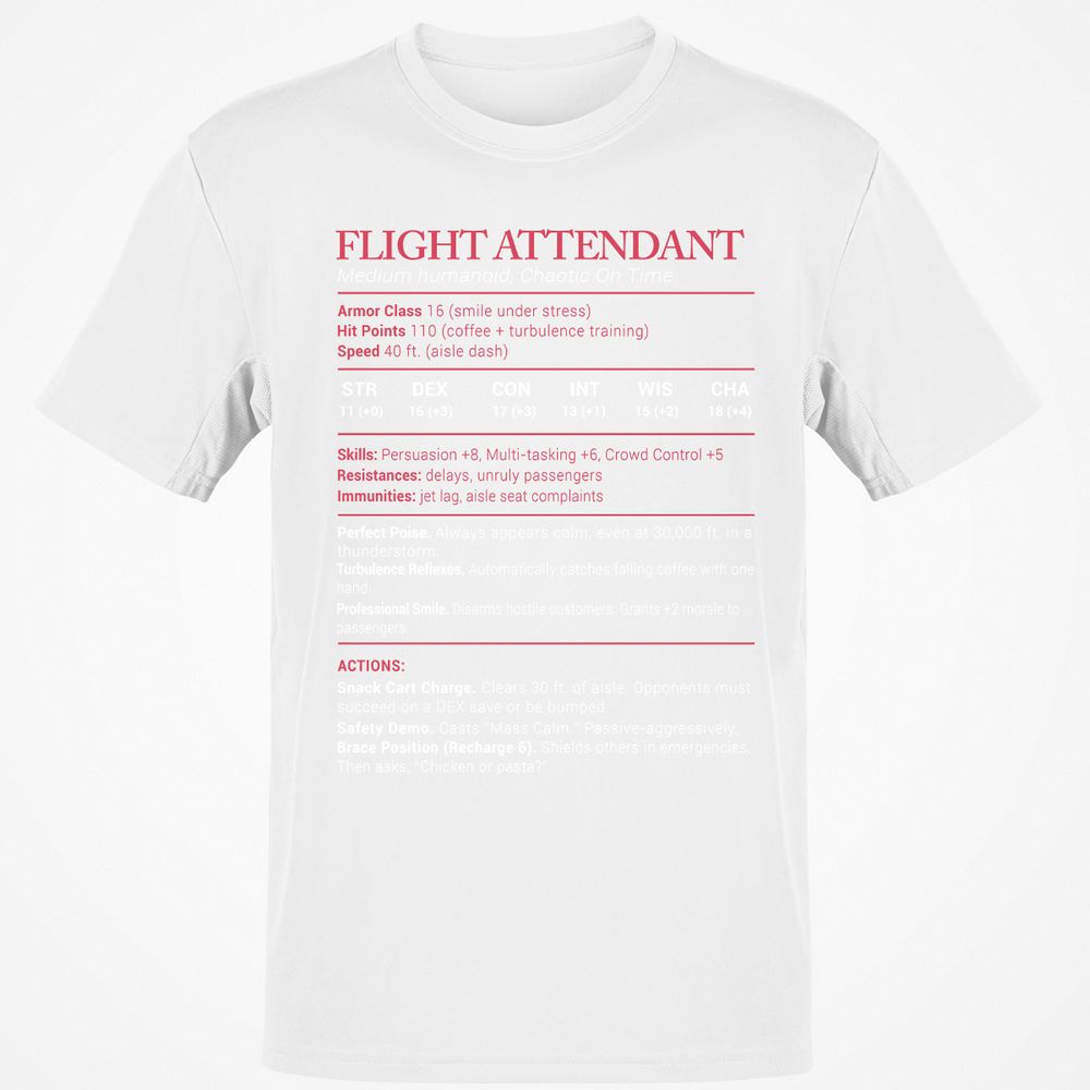 Flight Attendant Stats Classic Unisex T-Shirt - White - 12