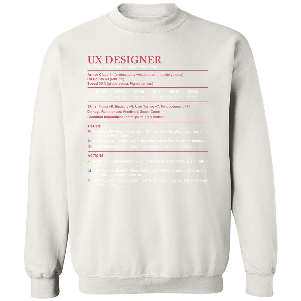 UX Designer Stats Classic Unisex Sweatshirt - White - 12
