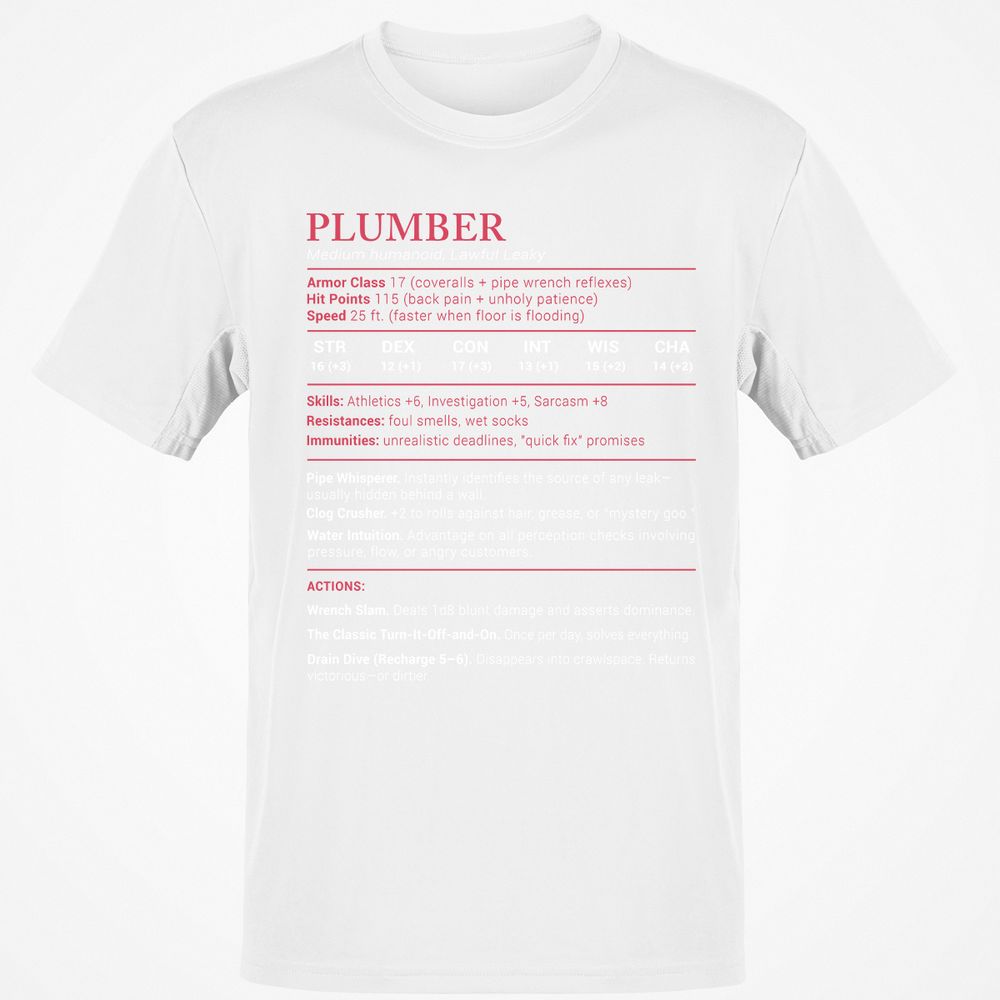 Plumber Stats Classic Unisex T-Shirt - White - 12