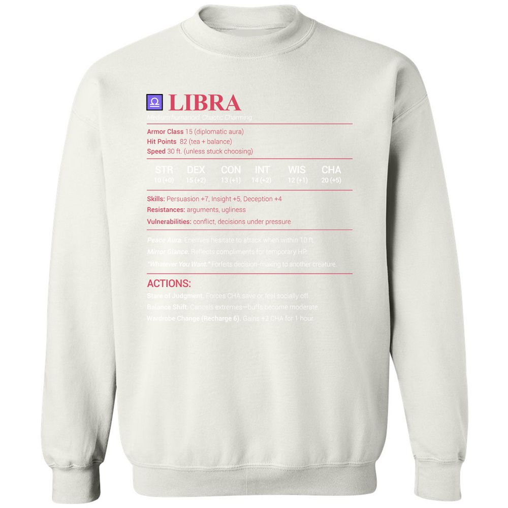 Libra Stats Classic Unisex Sweatshirt - White - 12