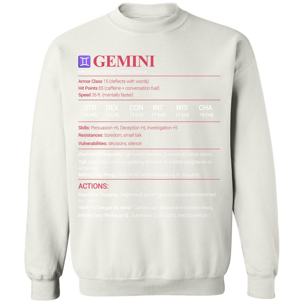 Gemini Stats Classic Unisex Sweatshirt - White - 12
