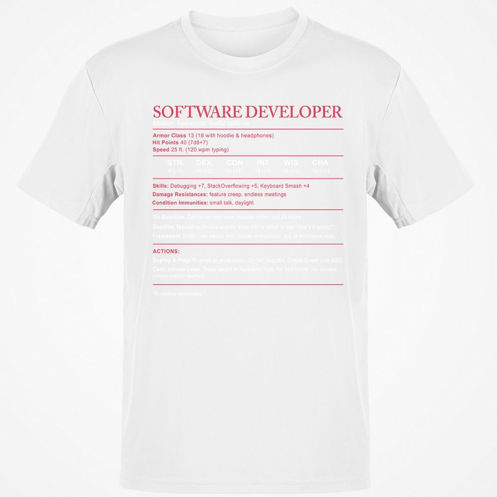 Software Developer Stats Classic Unisex T-Shirt - White - 12