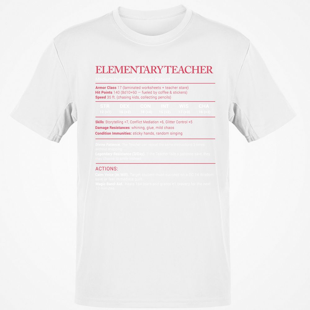 Elementary Teacher Stats Classic Unisex T-Shirt - White - 12