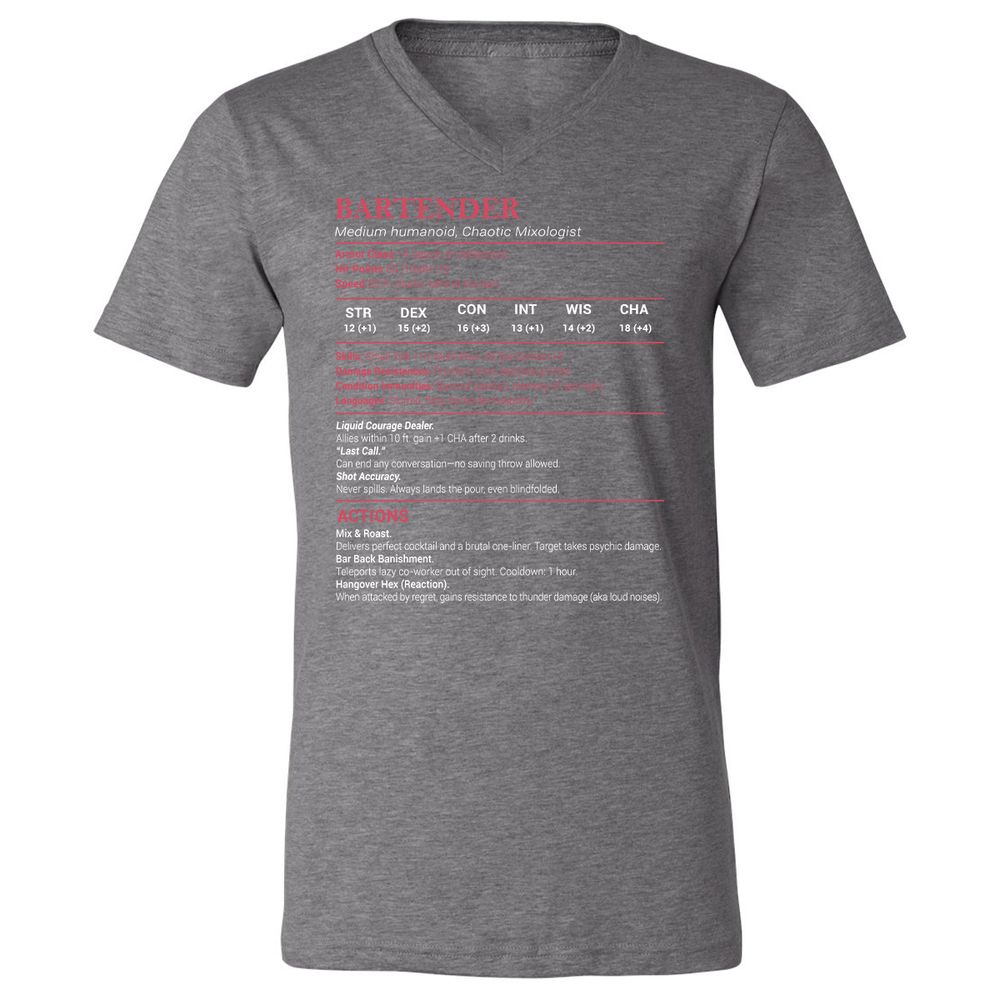 Bartender Stats Unisex V-Neck T-Shirt - Deep Heather - 13