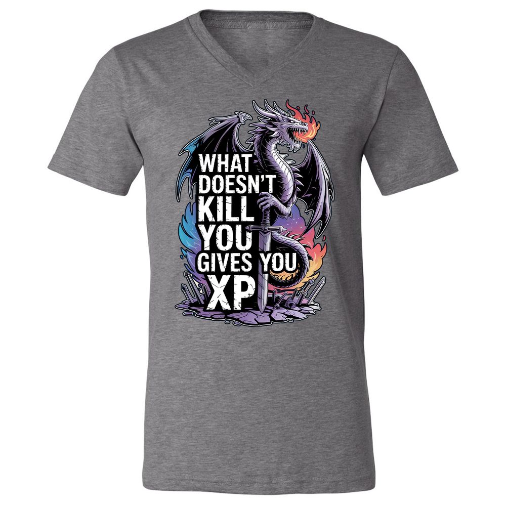What Doesn't Kill You Dragon Unisex V-Neck T-Shirt - Deep Heather - 13