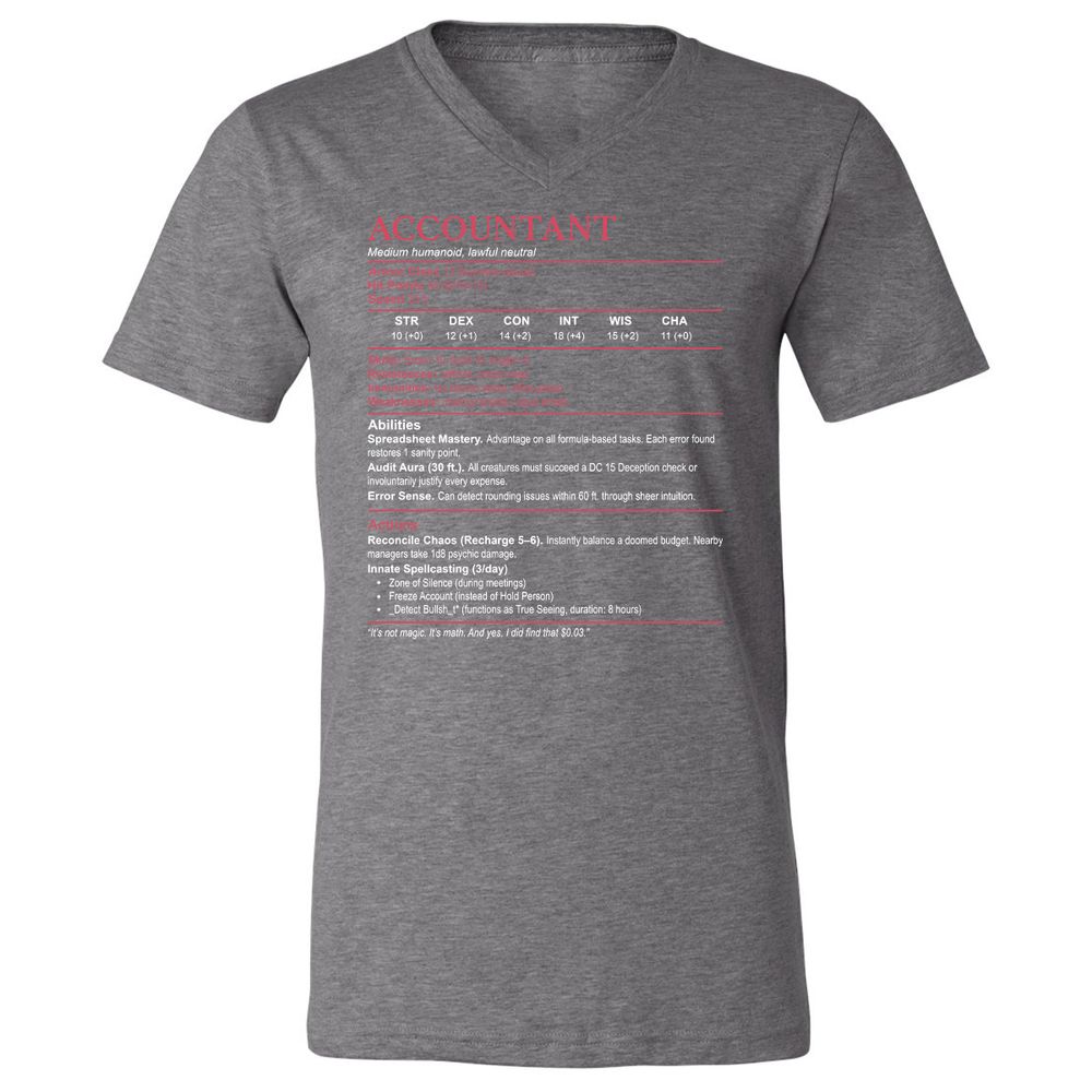 Accountant Stats Unisex V-Neck T-Shirt - Deep Heather - 13
