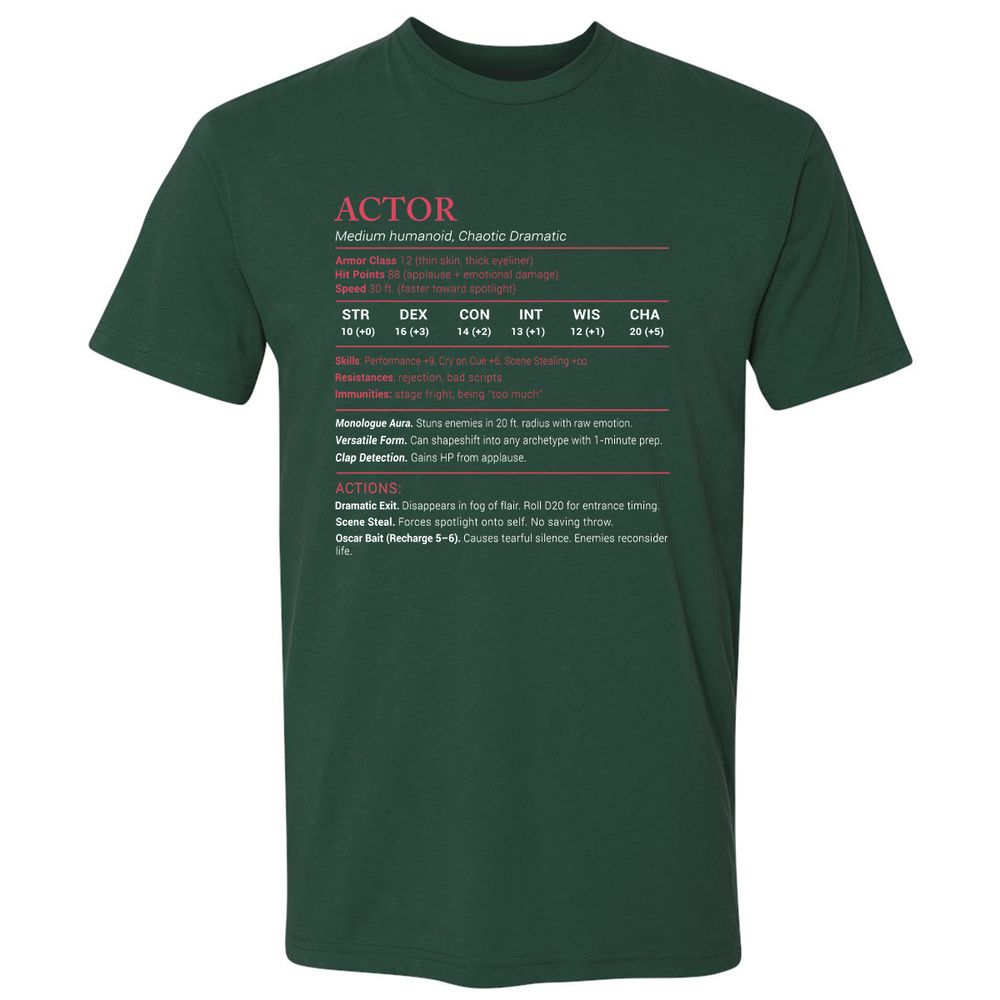 Actor Stats Premium Unisex T-Shirt - Forest Green - 13