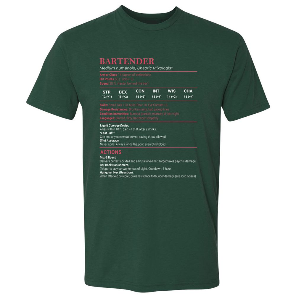 Bartender Stats Premium Unisex T-Shirt - Forest Green - 13
