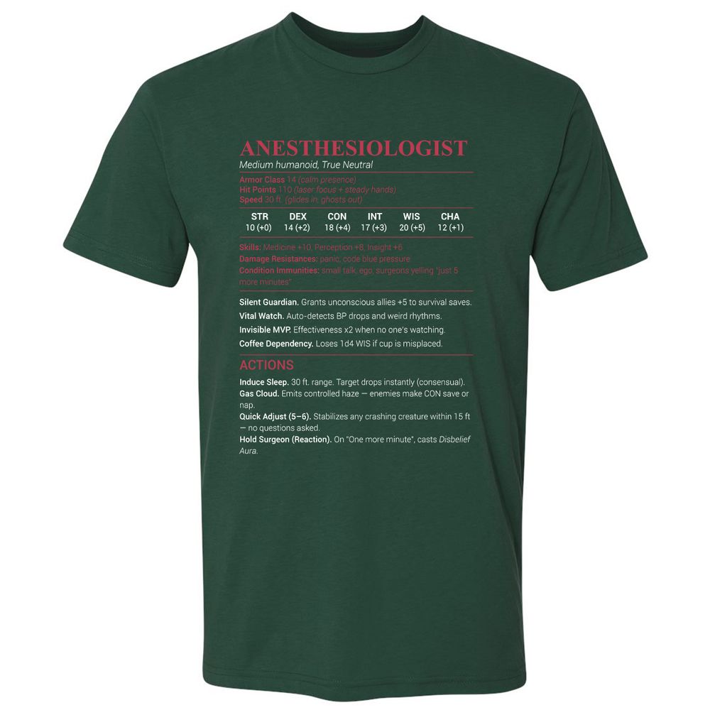 Anesthesiologist Stats Premium Unisex T-Shirt - Forest Green - 13