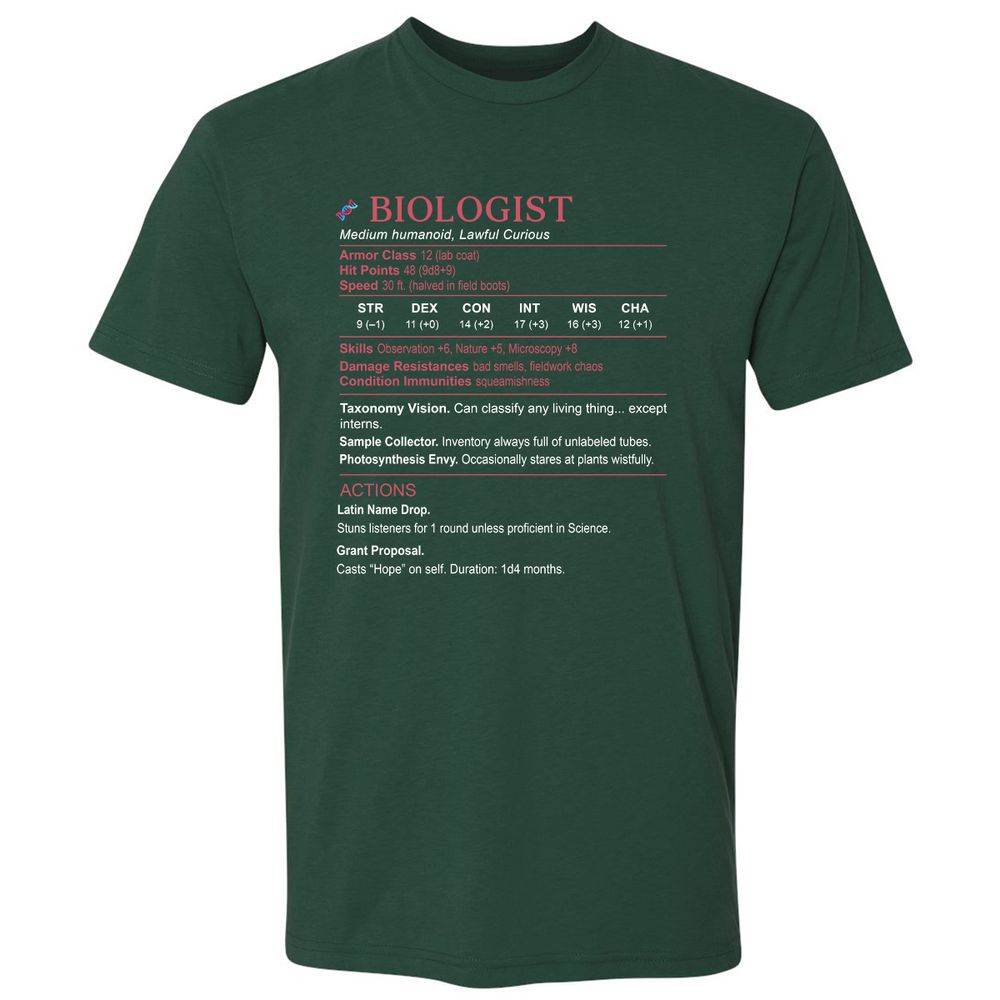 Biologist Stats Premium Unisex T-Shirt - Forest Green - 13