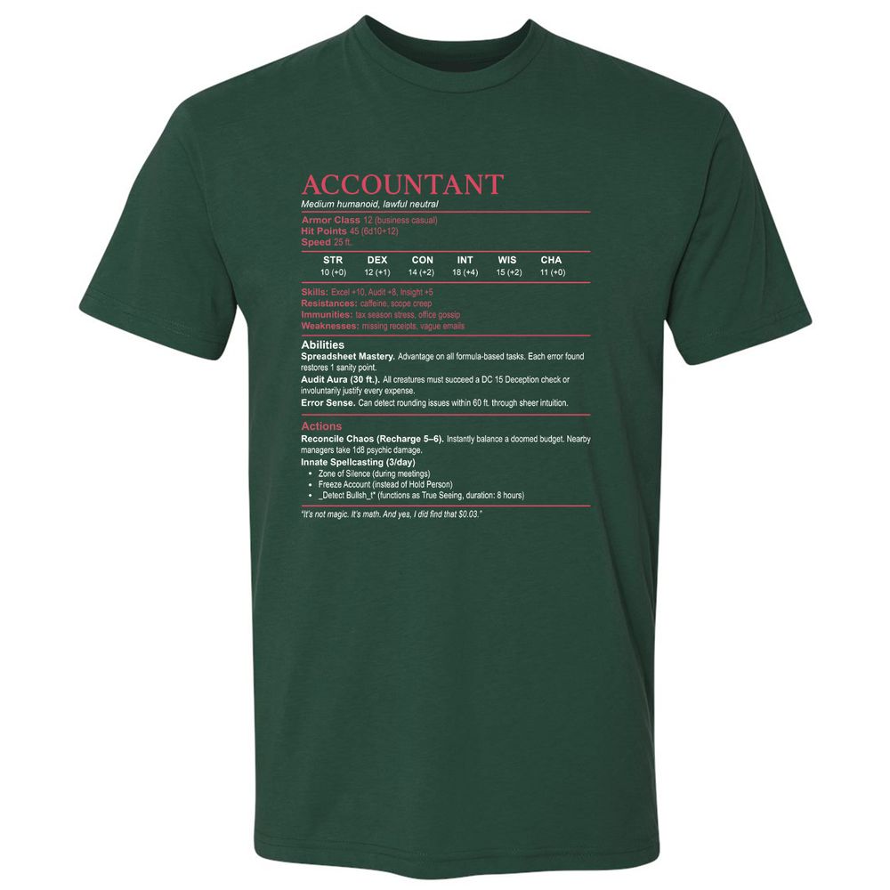 Accountant Stats Premium Unisex T-Shirt - Forest Green - 13