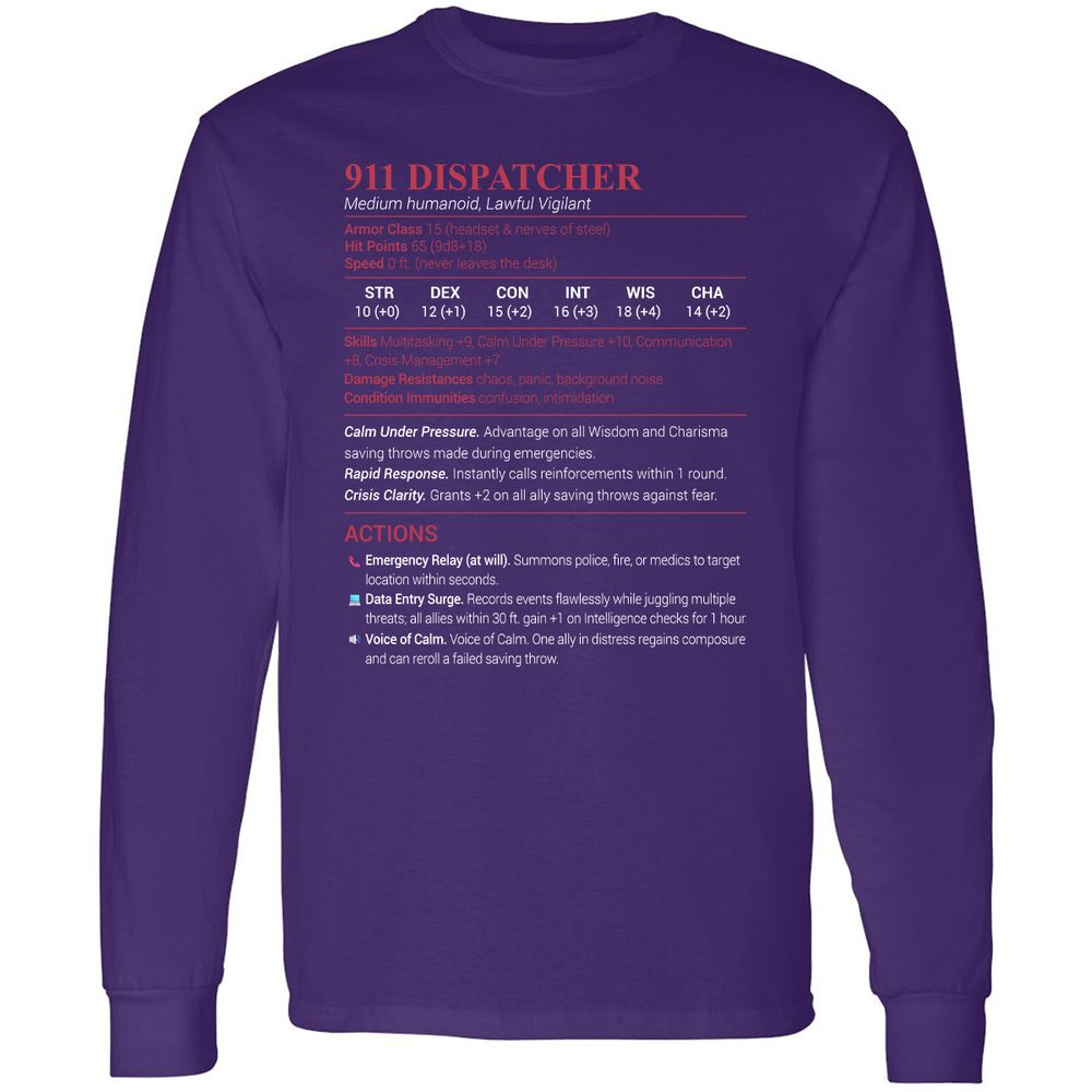 911 Dispatcher Long Sleeve T-Shirt - Purple - 13