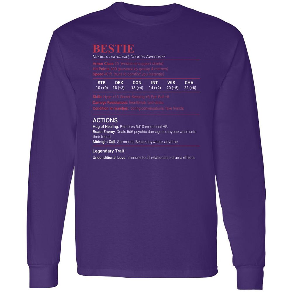Bestie Stats Long Sleeve T-Shirt - Purple - 13
