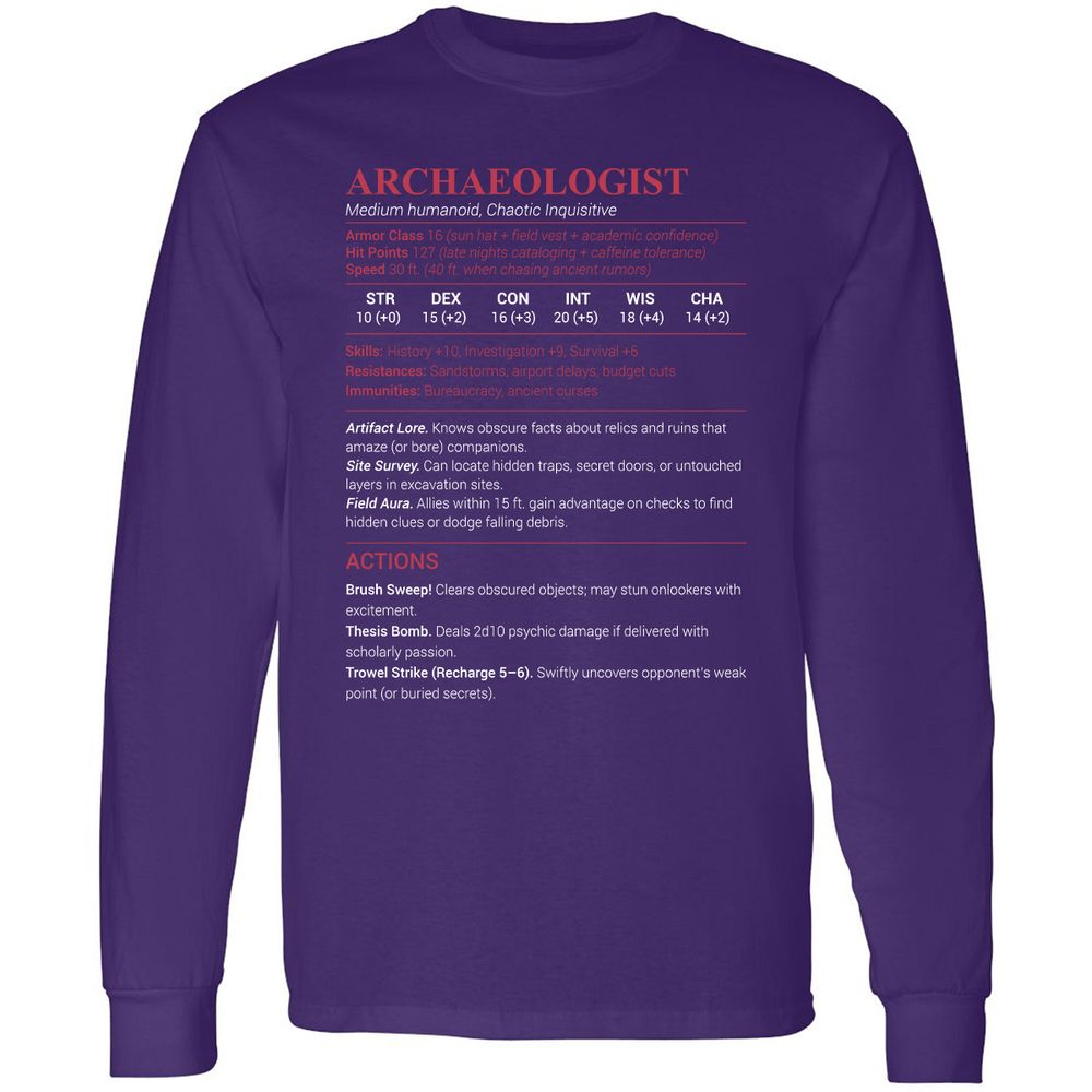 ARCHAEOLOGIST Long Sleeve T-Shirt - Purple - 13