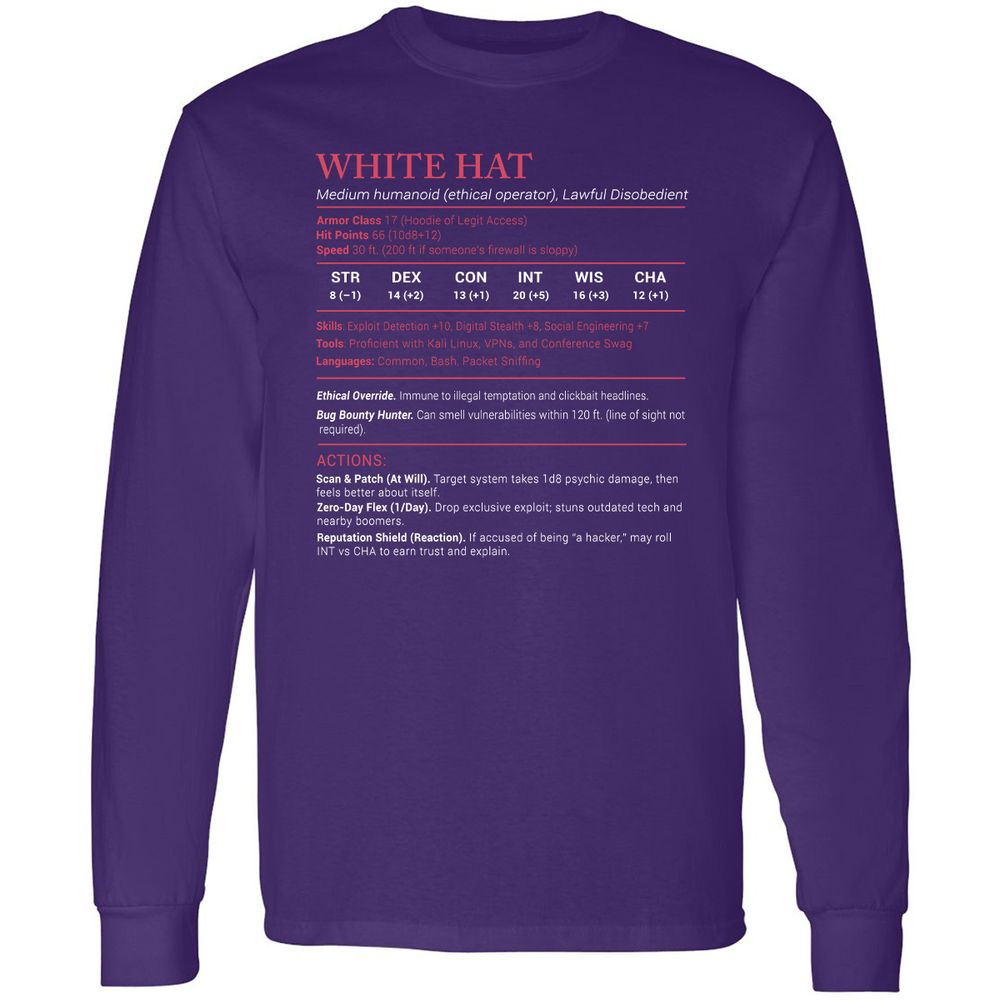 White Hat Stats Long Sleeve T-Shirt - Purple - 13