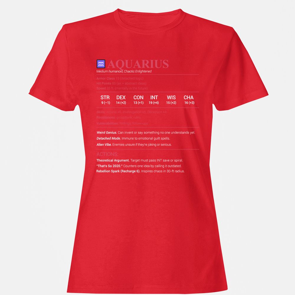 Aquarius Stats Women's T-Shirt - Red - 13