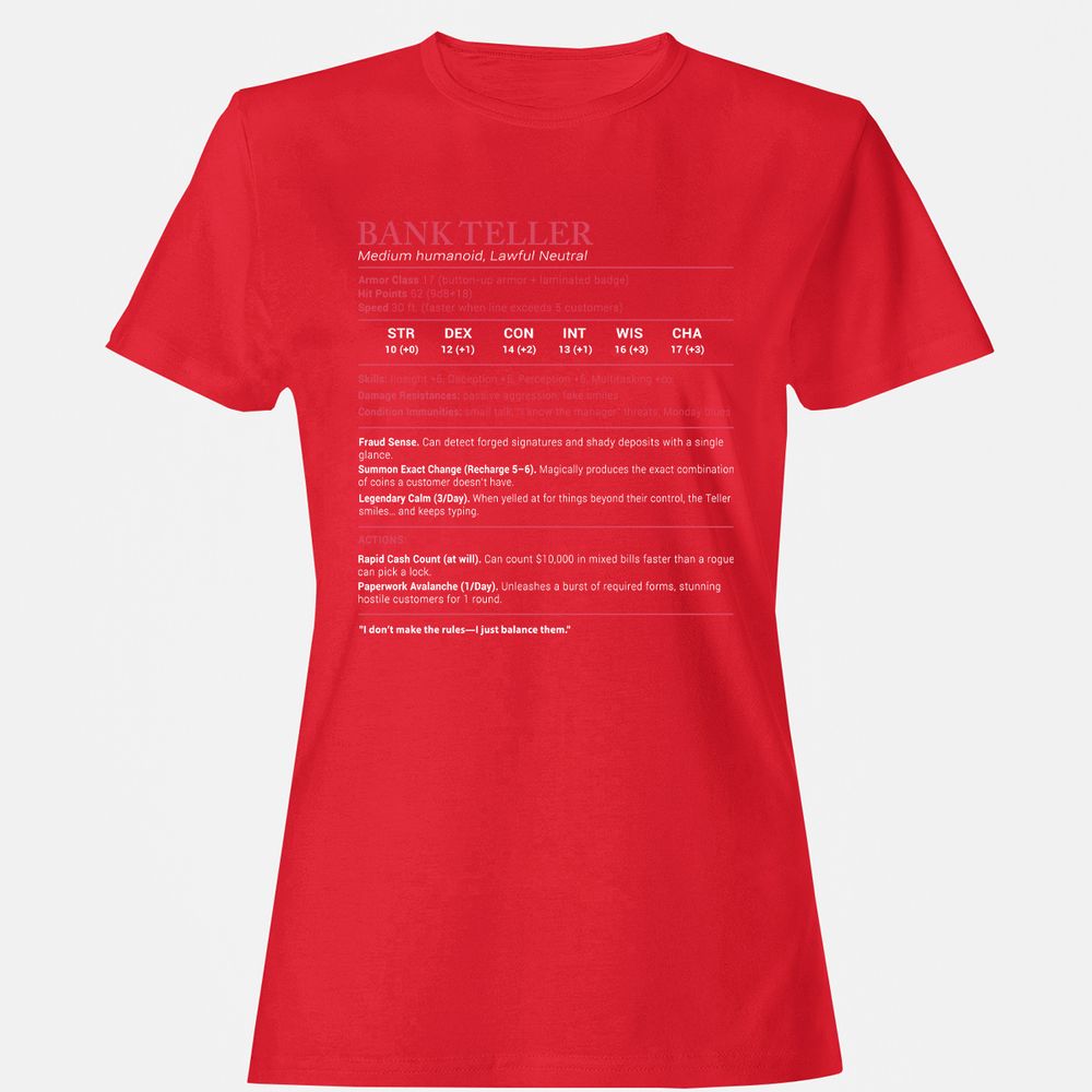 Bank Teller Stats Women's T-Shirt - Red - 13