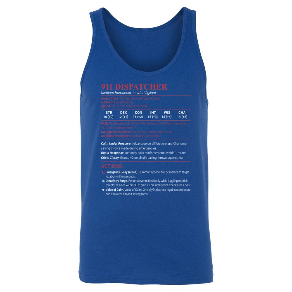 911 Dispatcher Unisex Jersey Tank - True Royal - 13