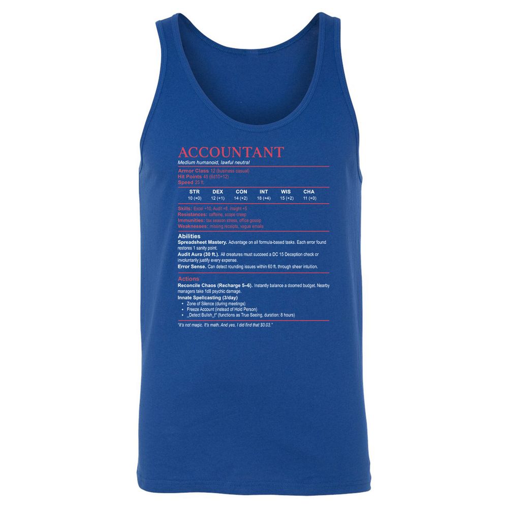Accountant Stats Unisex Jersey Tank - True Royal - 13