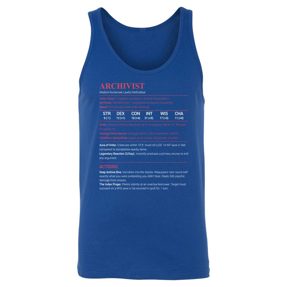 Archivist Stats Unisex Jersey Tank - True Royal - 13