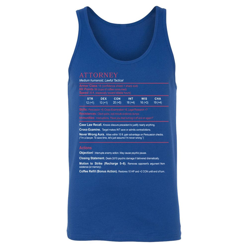 Attorney Unisex Jersey Tank - True Royal - 13