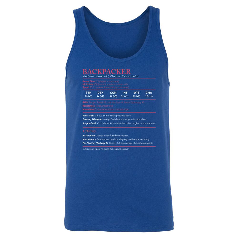 Backpacker Stats Unisex Jersey Tank - True Royal - 13