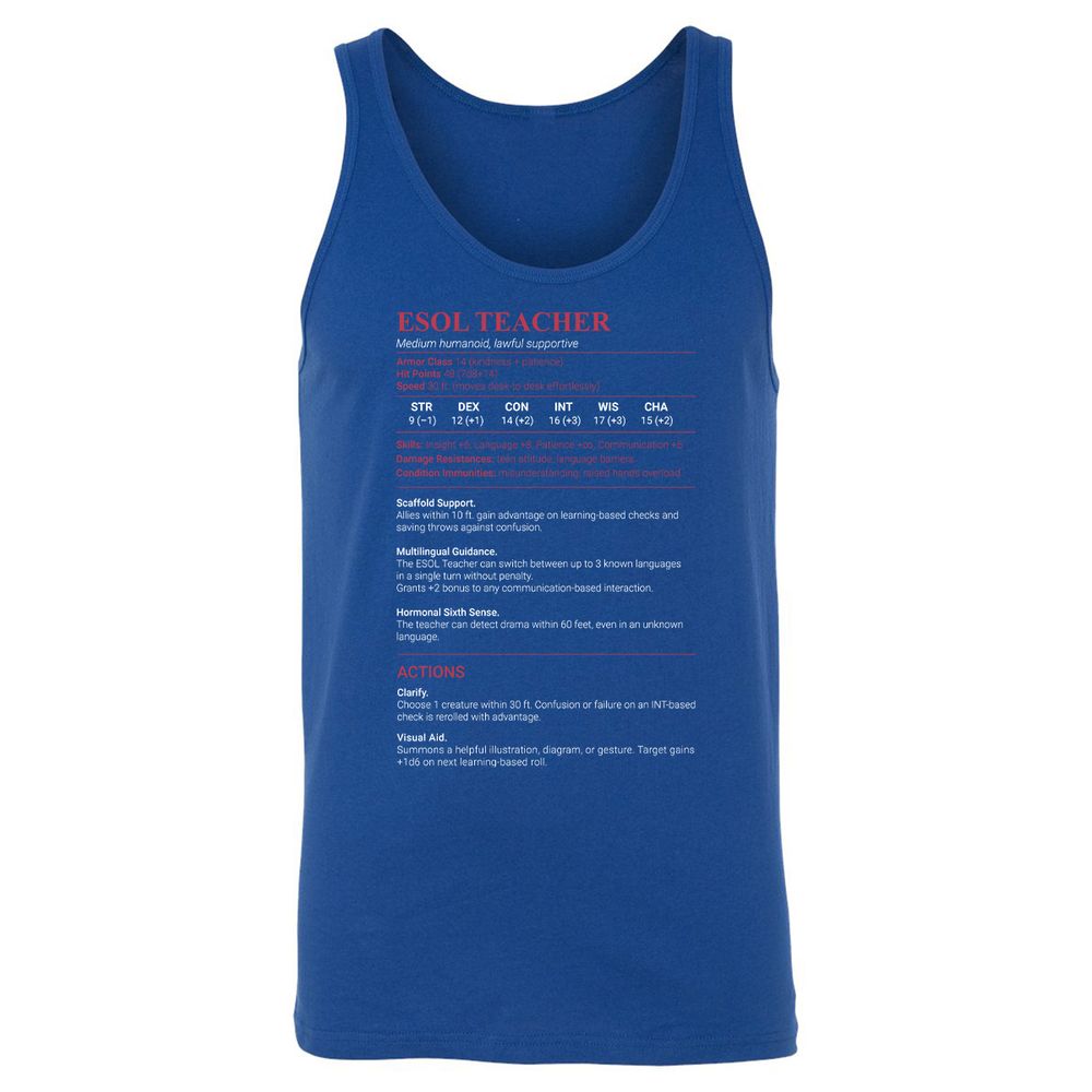 ESOL Teacher Unisex Jersey Tank - True Royal - 13
