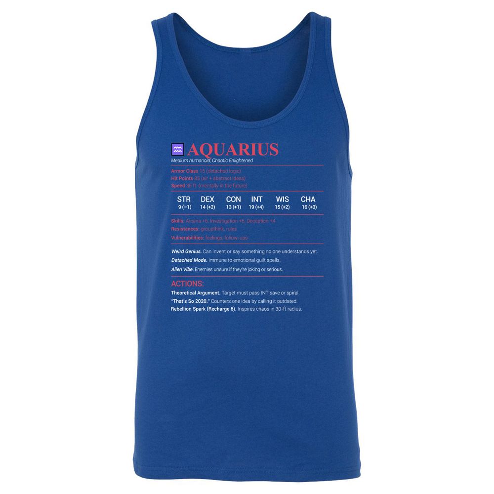 Aquarius Stats Unisex Jersey Tank - True Royal - 13