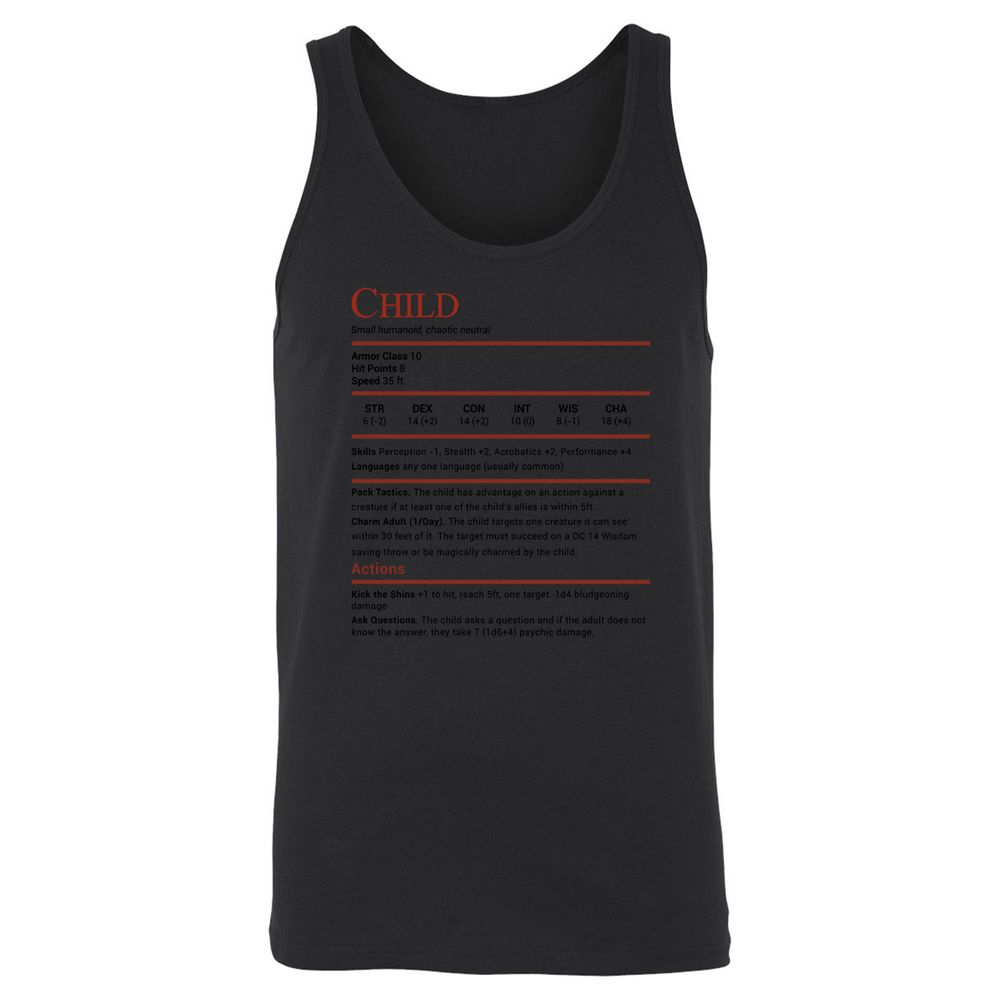 Child Stats Unisex Jersey Tank - Black - 14