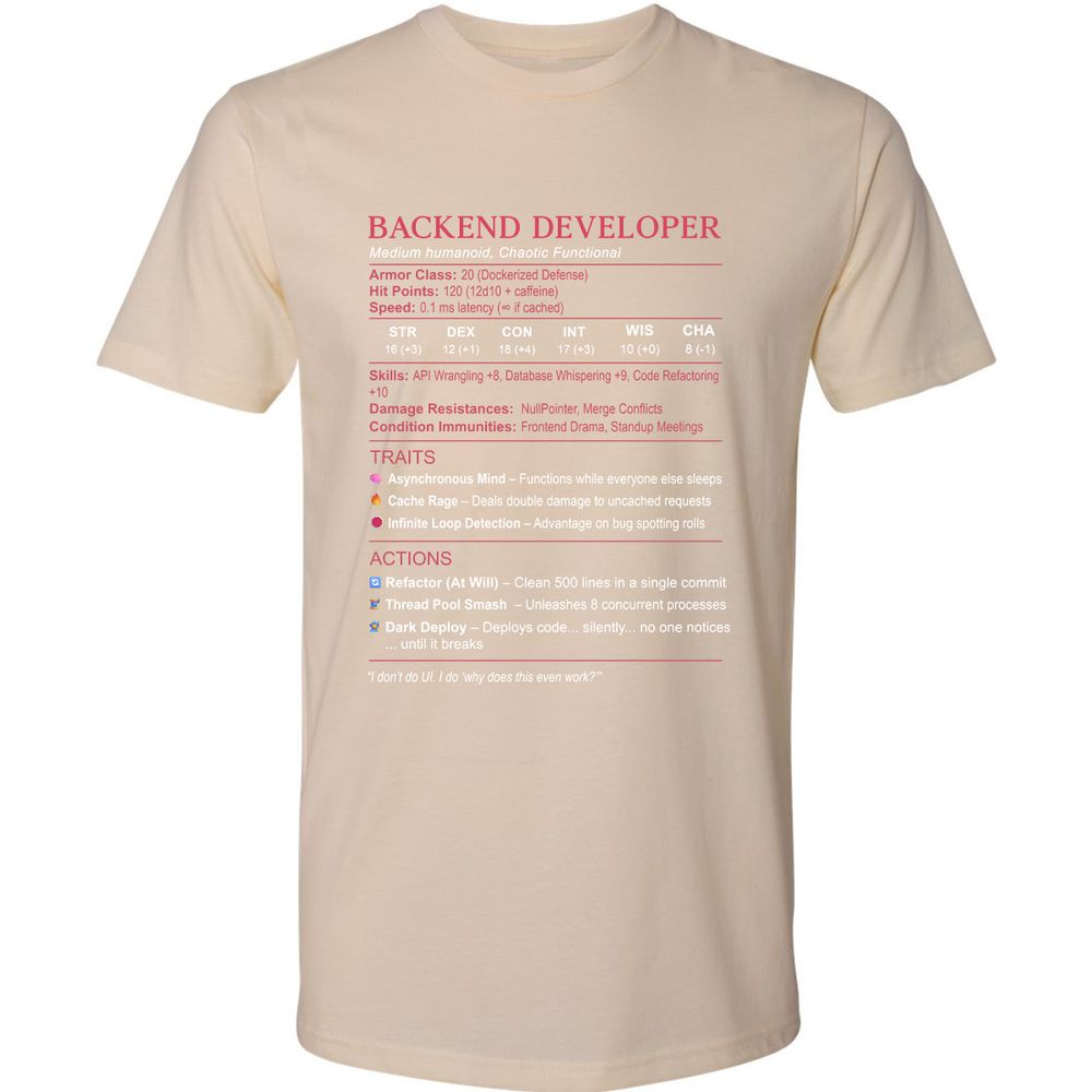 Backend Developer Stats Premium Unisex T-Shirt - Cream - 14