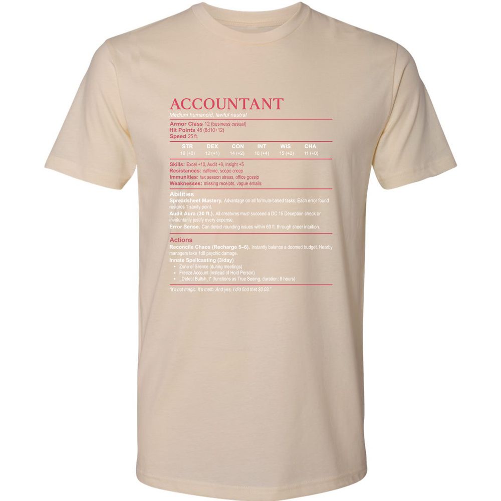 Accountant Stats Premium Unisex T-Shirt - Cream - 14