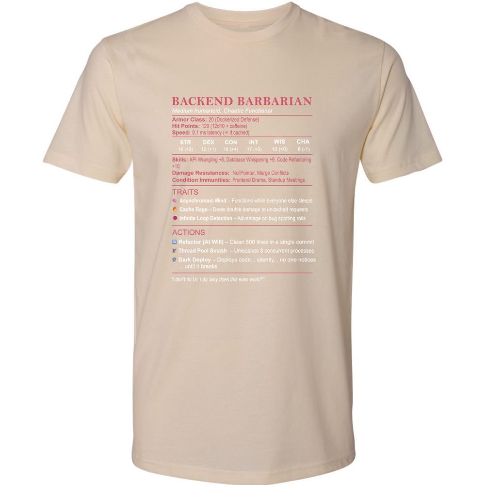 Backend Barbarian Stats Premium Unisex T-Shirt - Cream - 14
