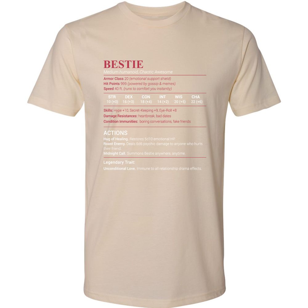 Bestie Stats Premium Unisex T-Shirt - Cream - 14