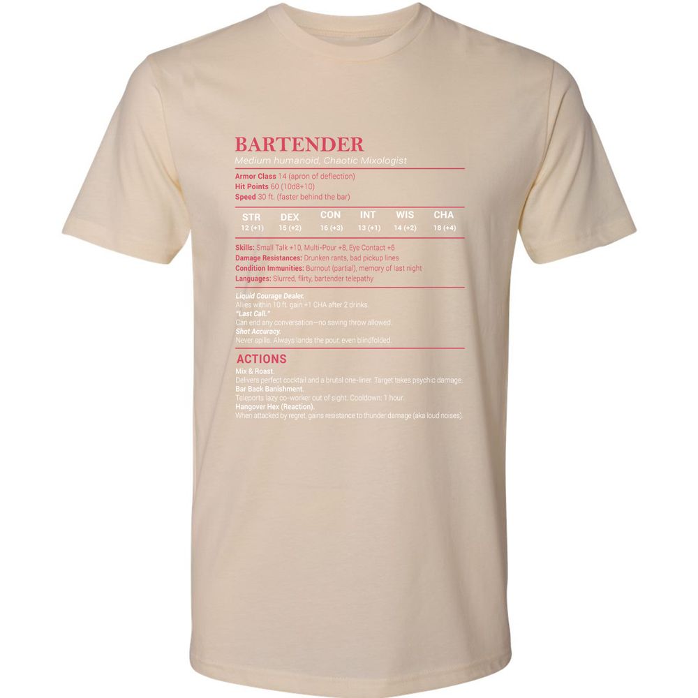Bartender Stats Premium Unisex T-Shirt - Cream - 14