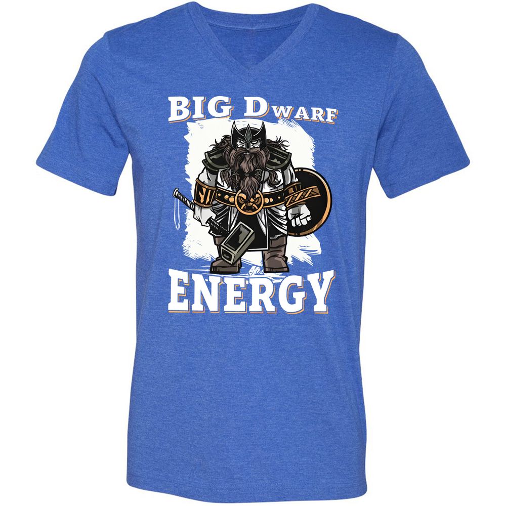 Big Dwarf Energy Unisex V-Neck T-Shirt - Heather True Royal - 14