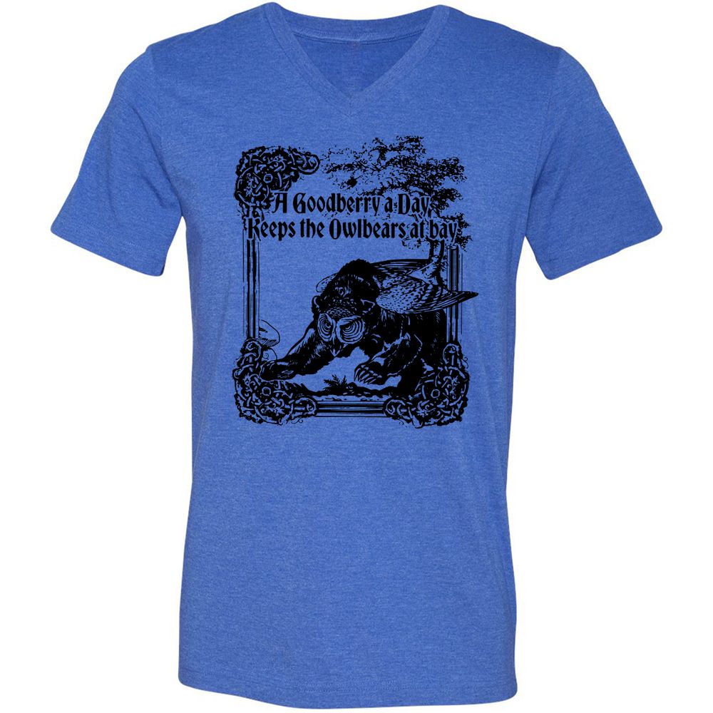 A Goodberry A Day Keeps The Owlbears At Bay Unisex V-Neck T-Shirt - Heather True Royal - 14