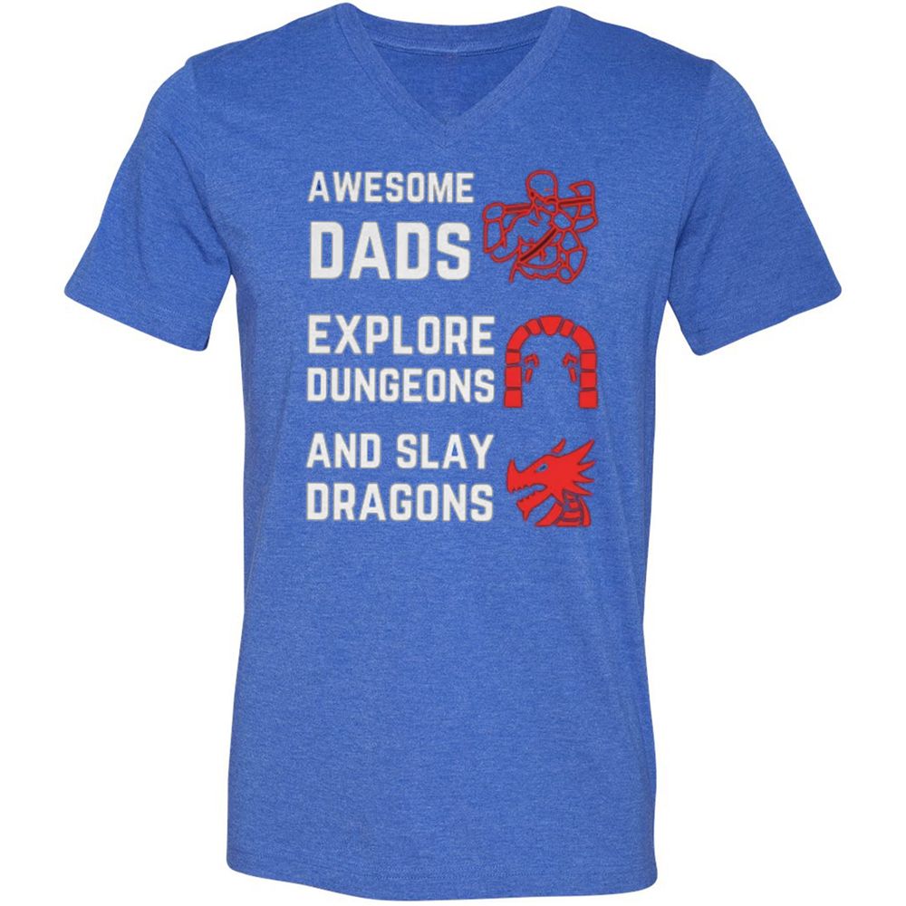 Awesome Dad Fathers Day Unisex V-Neck T-Shirt - Heather True Royal - 14