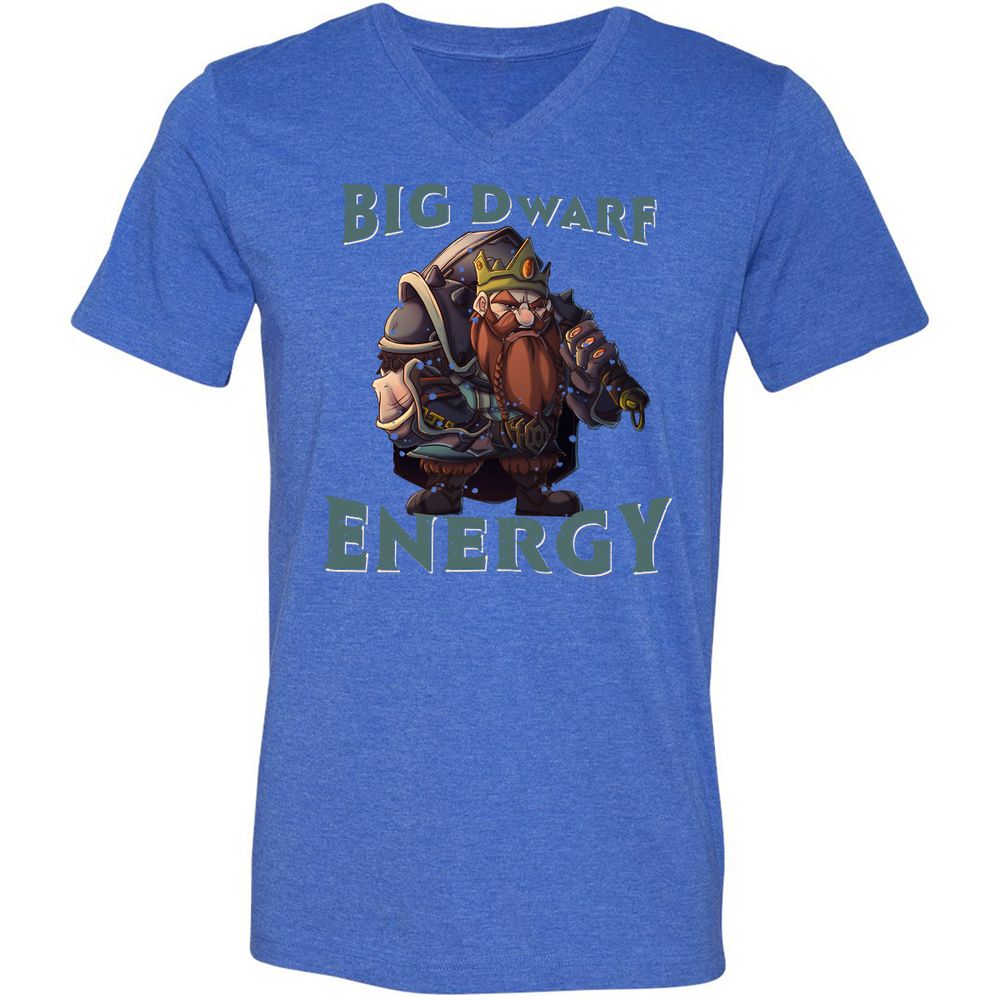 Big Dwarf Energy Unisex V-Neck T-Shirt - Heather True Royal - 14