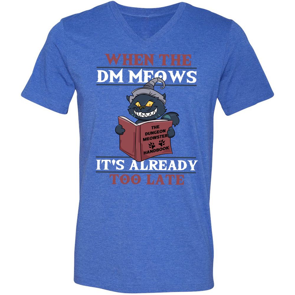 When The DM Meow Unisex V-Neck T-Shirt - Heather True Royal - 14