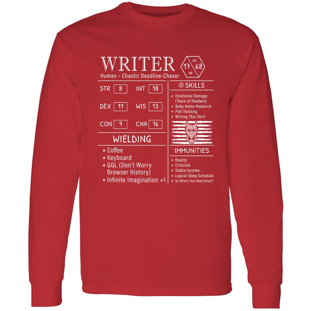 Writer Stats New Long Sleeve T-Shirt - Red - 14