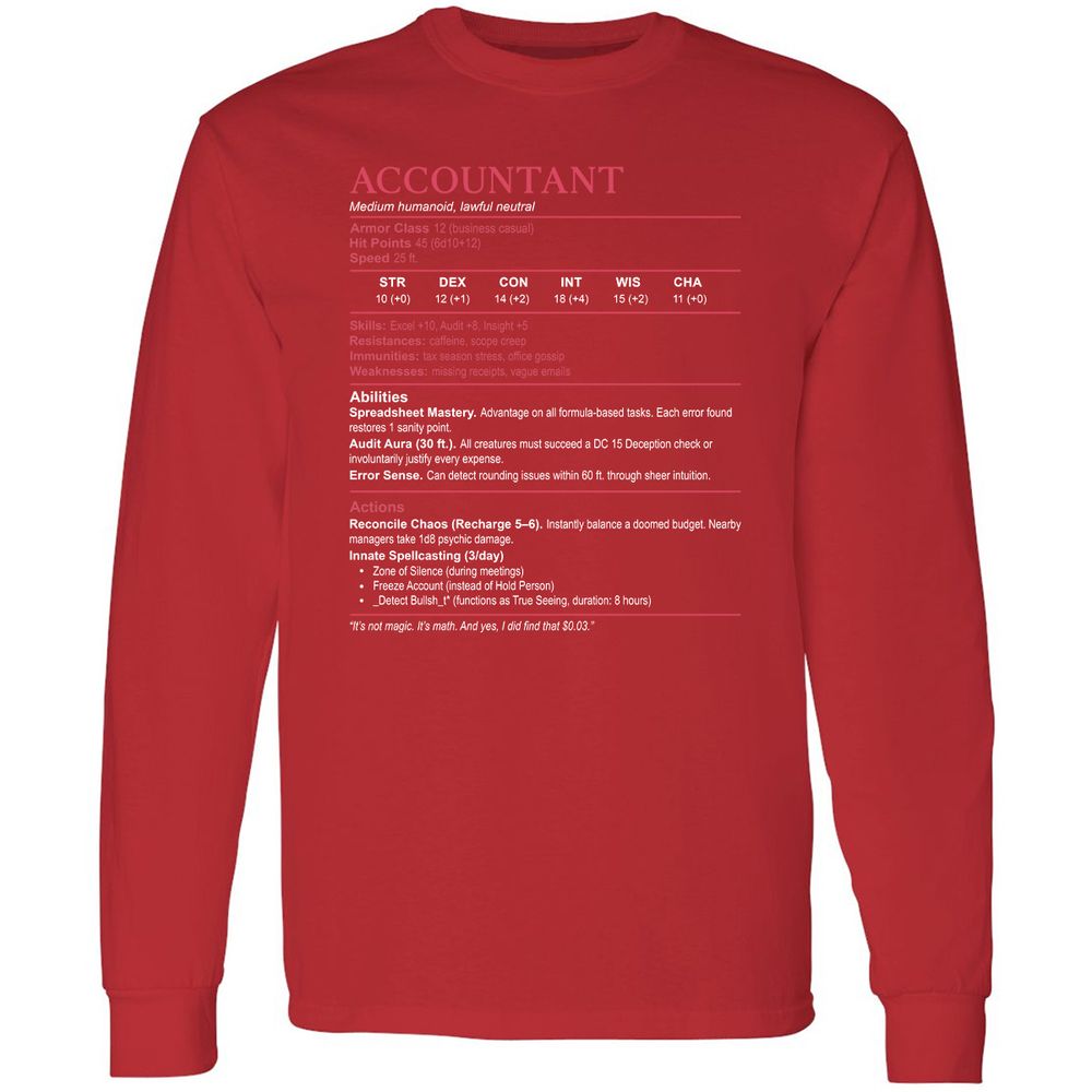 Accountant Stats Long Sleeve T-Shirt - Red - 14