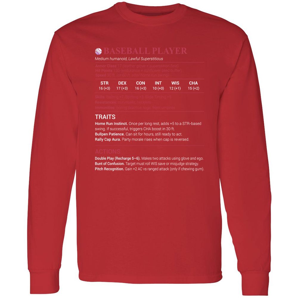 Baseball Player Long Sleeve T-Shirt - Red - 14