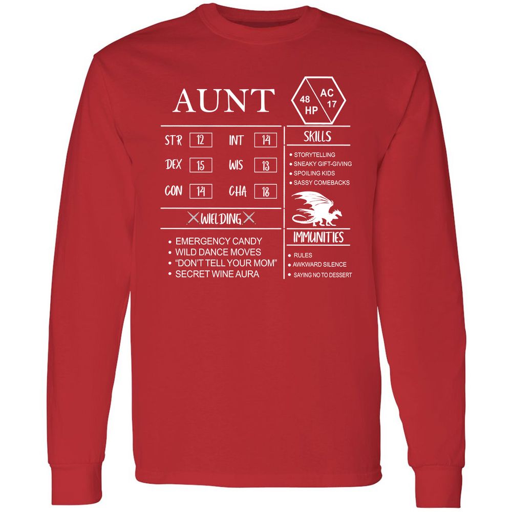 Aunt Stats Long Sleeve T-Shirt - Red - 14