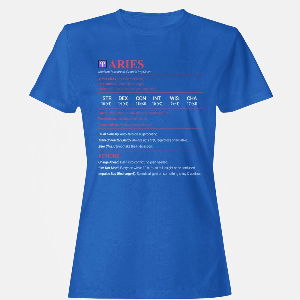 Aries Stats Women's T-Shirt - Royal - 14