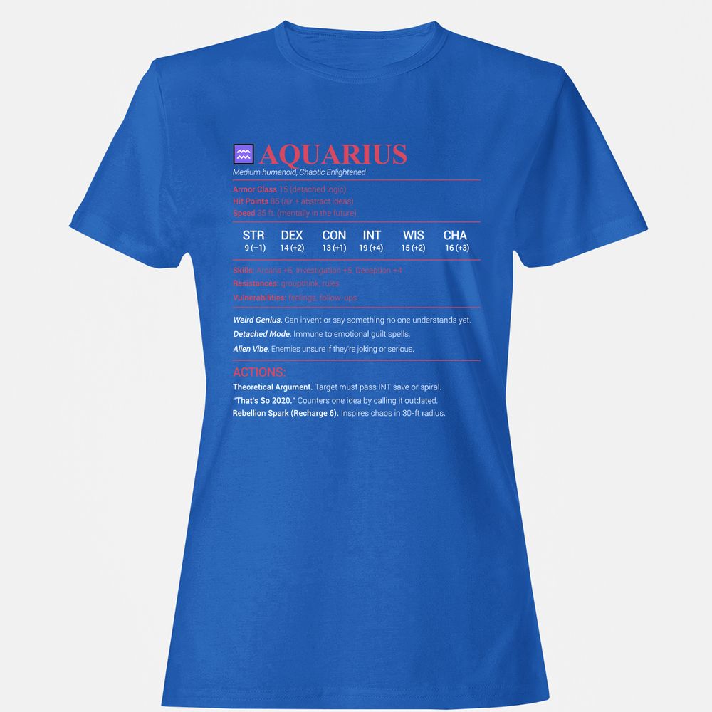 Aquarius Stats Women's T-Shirt - Royal - 14
