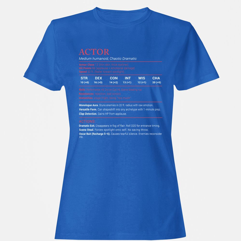 Actor Stats Women's T-Shirt - Royal - 14