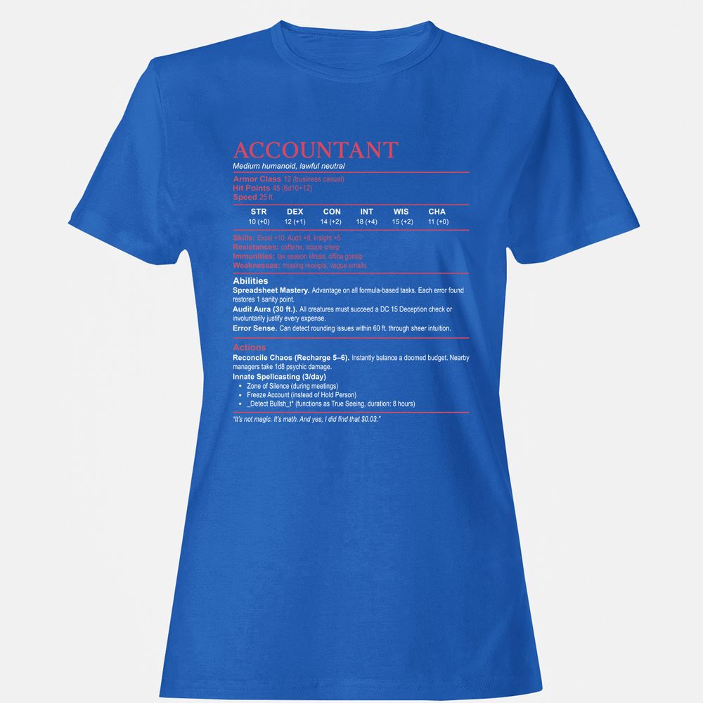Accountant Stats Women's T-Shirt - Royal - 14